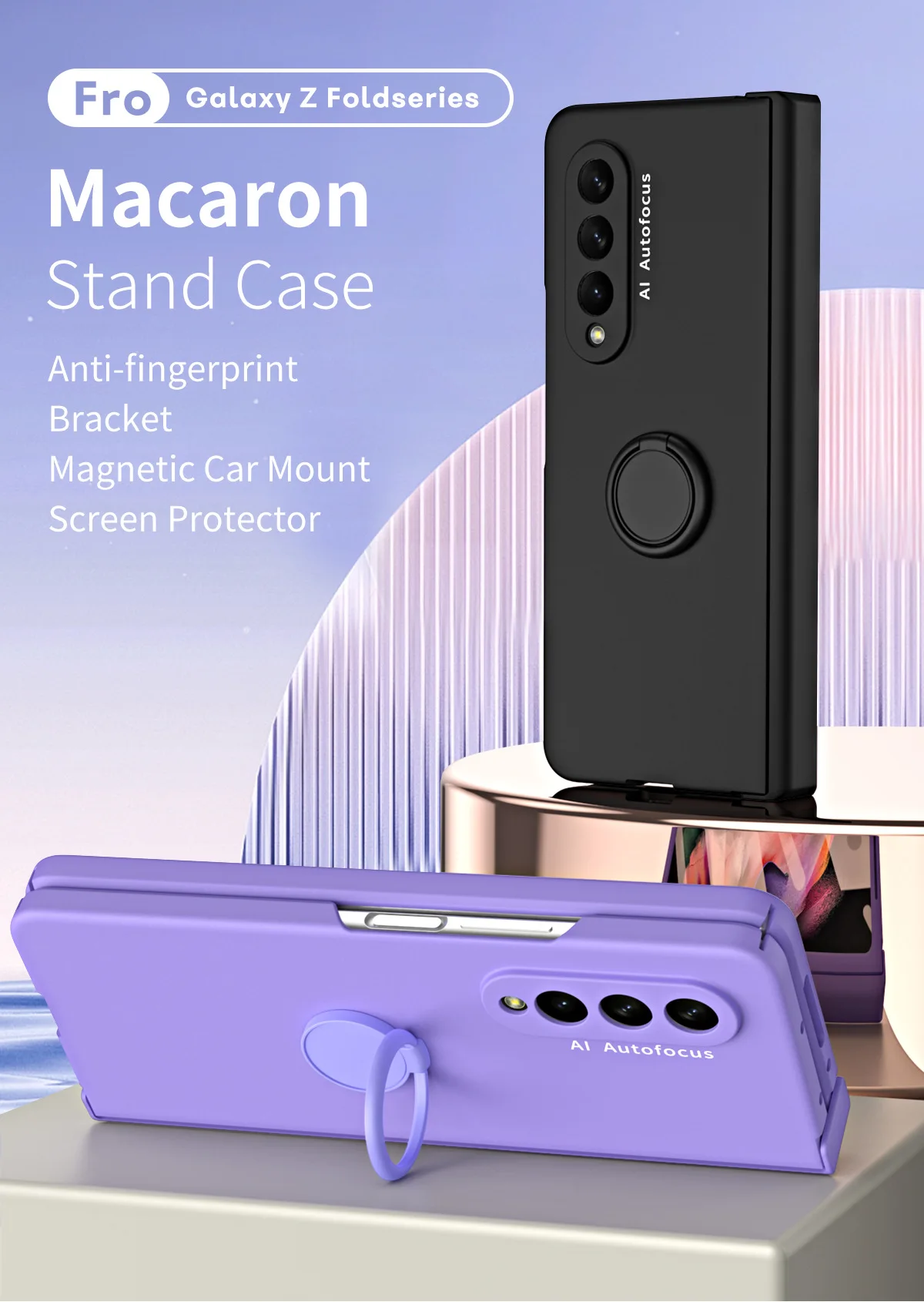 Matte Frosted Car Magnetic with Screen Protector Fashion Phone Case for Samsung Galaxy Z Fold5 Fold4 Fold3 Fold2 Protective Case
