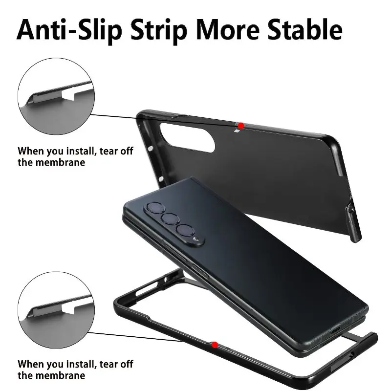 Wrist Strap Phone Case For Samsung Galaxy Z Fold 5 4 3 Phone Cover Shockproof Anti-Drop Back Cover With Pen Holder(Exclude Pen)